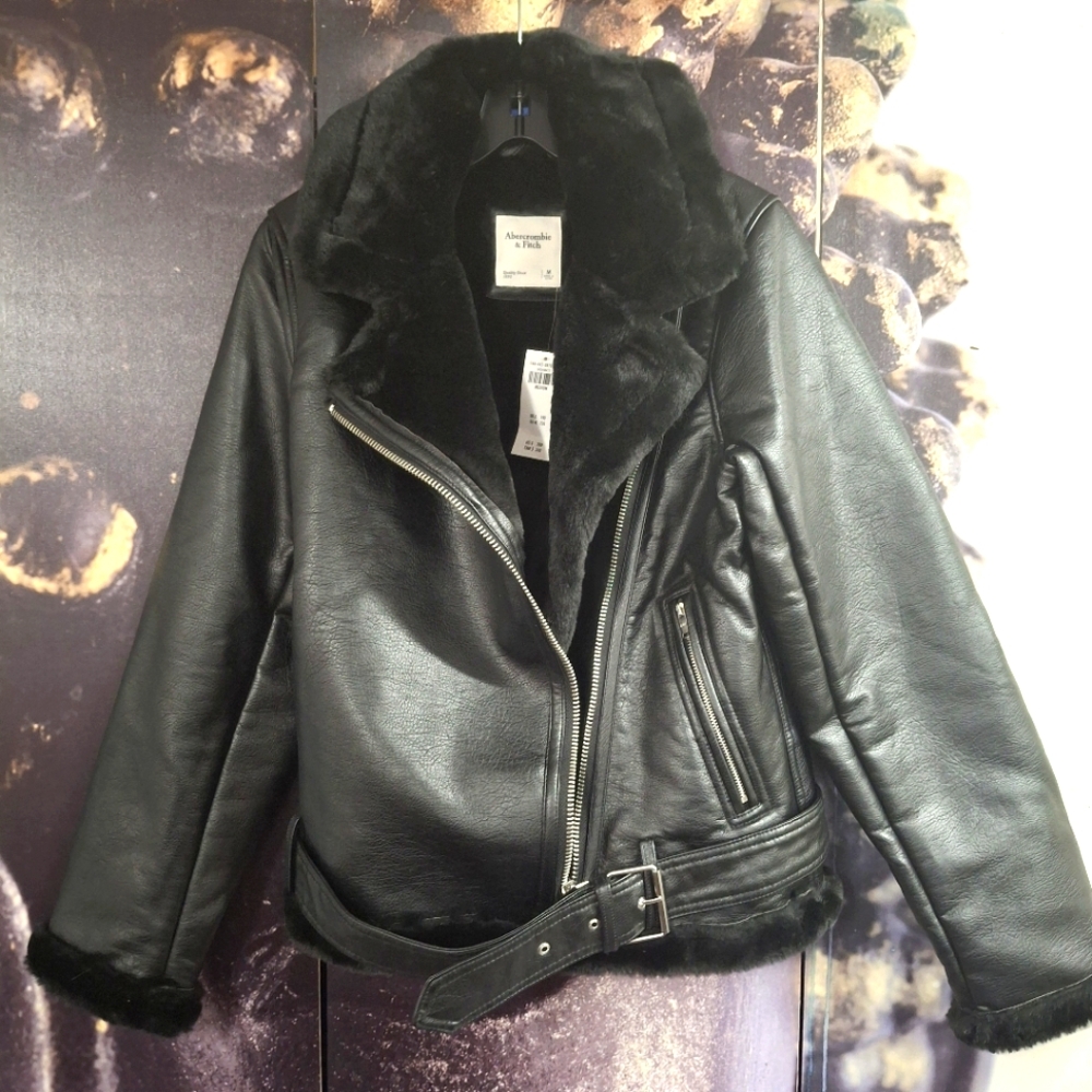 Abercrombie & Fitch faux leather black jacket.  Size Medium.  NWT